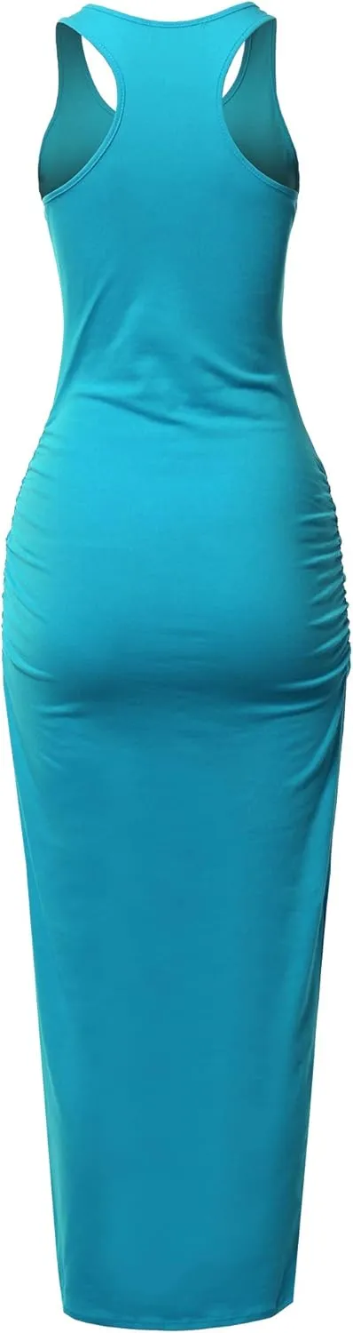 SSOULM Women's Shirring Racerback Tank Maxi Dress with Plus Size