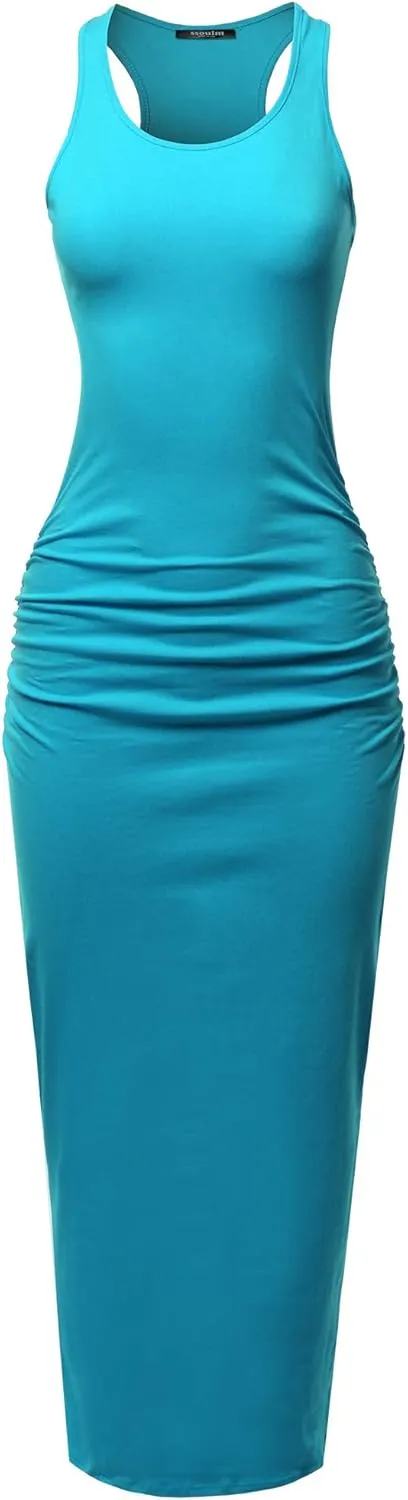 SSOULM Women's Shirring Racerback Tank Maxi Dress with Plus Size