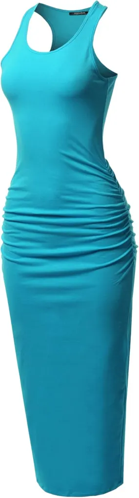 SSOULM Women's Shirring Racerback Tank Maxi Dress with Plus Size