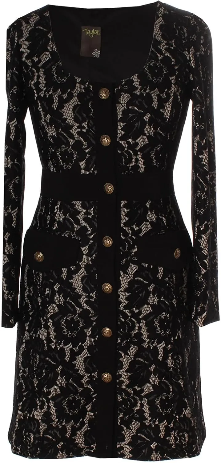 Taylor Women's Long Sleeve Lacey Button Front Mini Dress