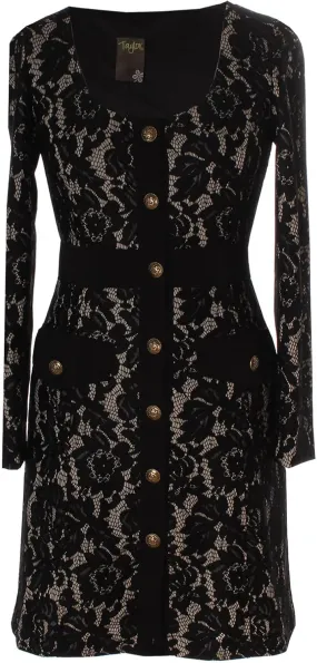 Taylor Women's Long Sleeve Lacey Button Front Mini Dress
