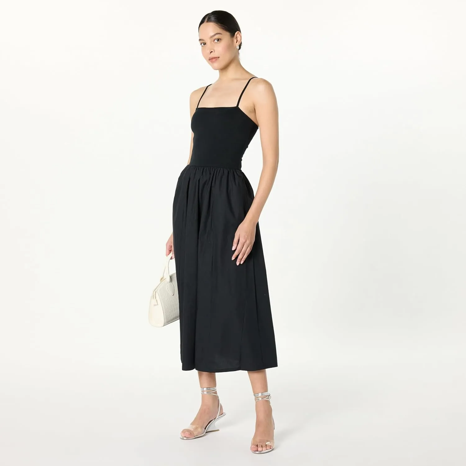 The Drop Women's Robyn Mixed Media Spaghetti Strap Midi Dress
