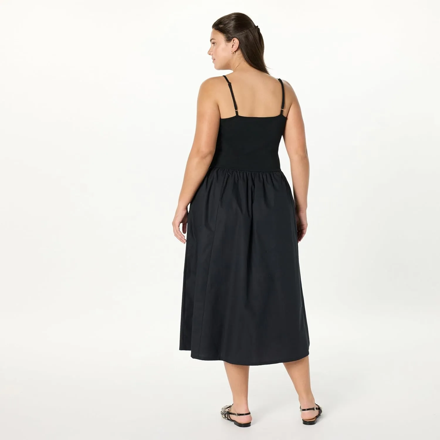 The Drop Women's Robyn Mixed Media Spaghetti Strap Midi Dress