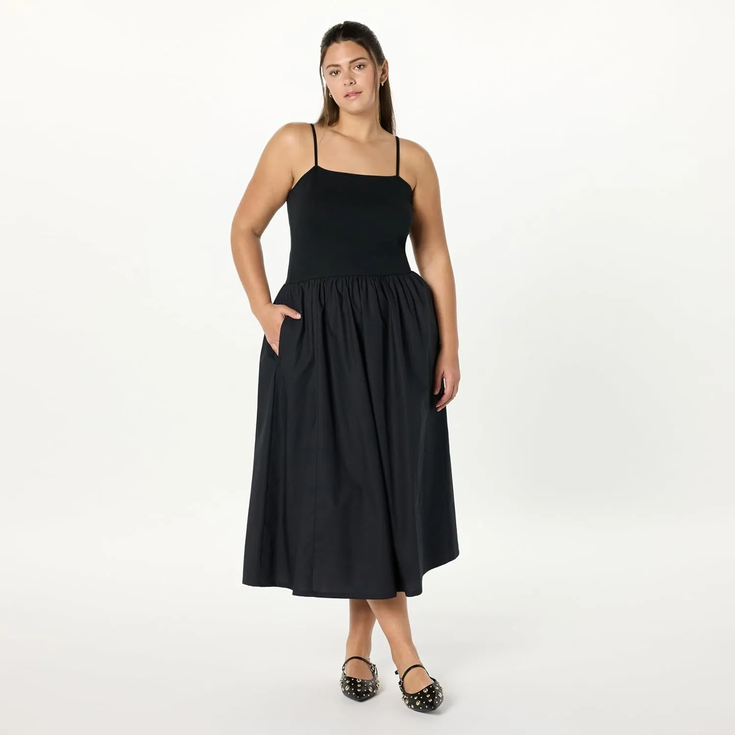 The Drop Women's Robyn Mixed Media Spaghetti Strap Midi Dress