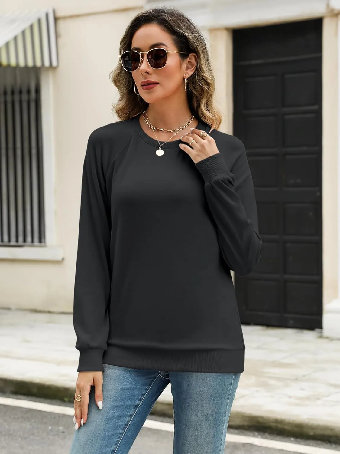 TICTICMIMI Women's Crewneck Sweatshirts Lightweight Long Sleeve Tunic Tops Cute Pullover Shirts