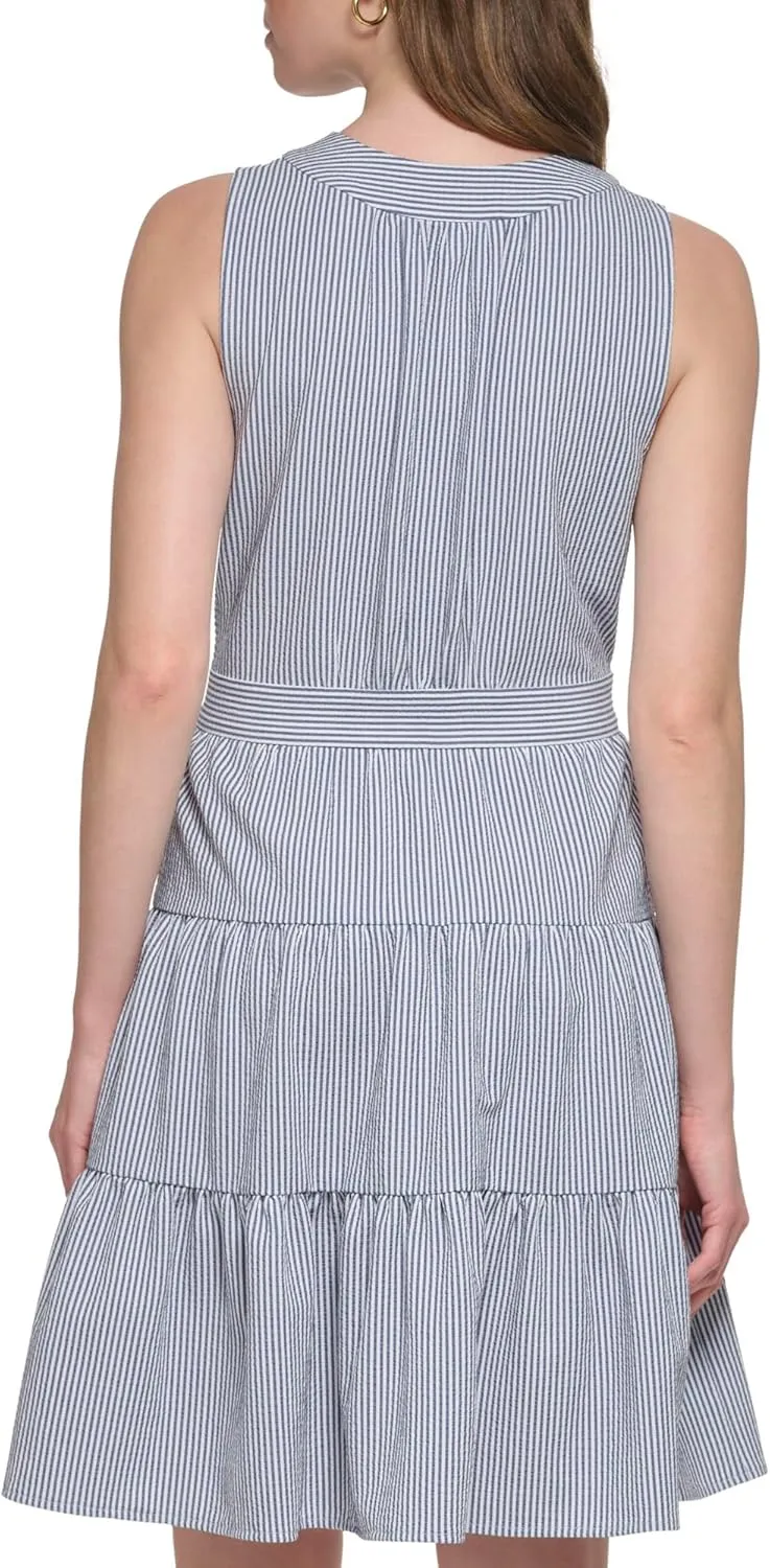 Tommy Hilfiger Women's Textured Stripe Tiered Fit-and-Flare
