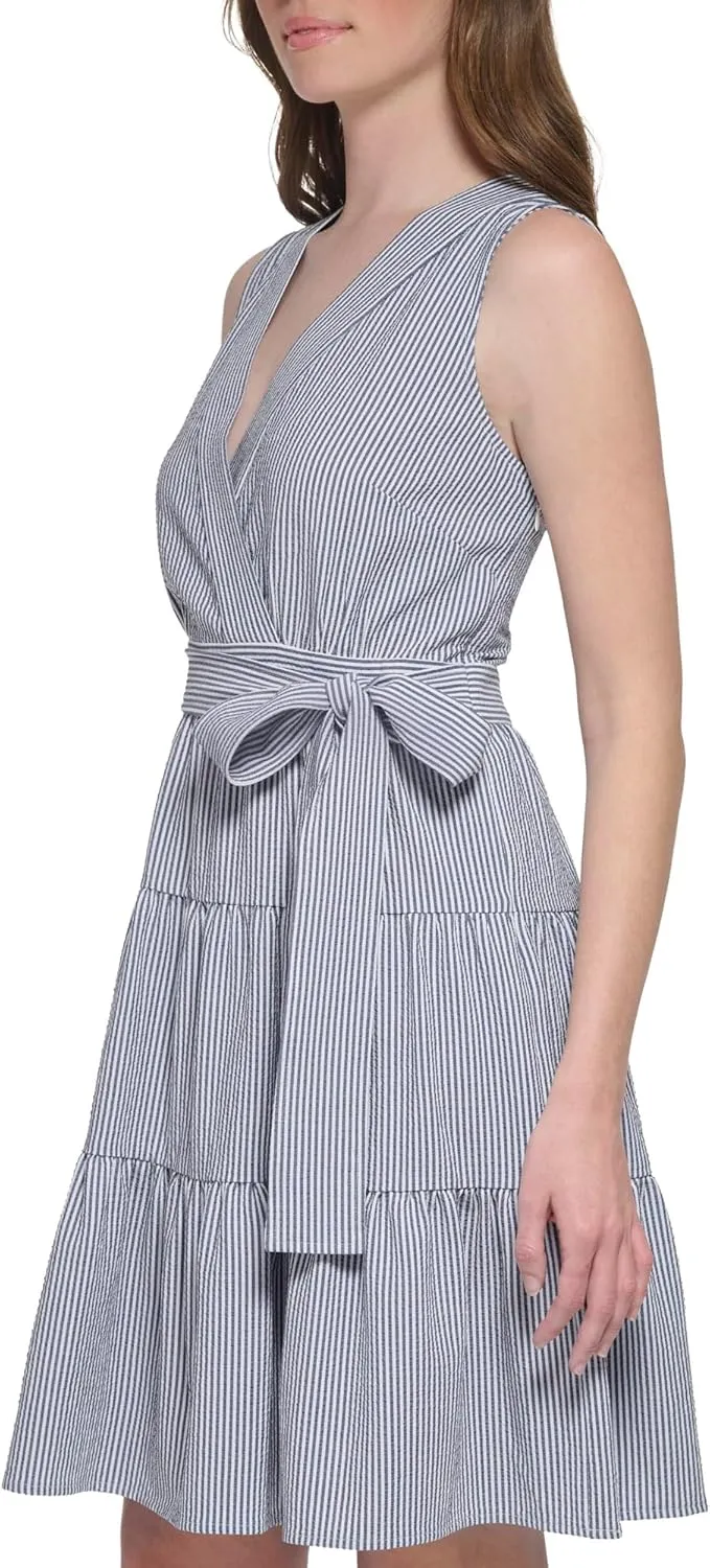 Tommy Hilfiger Women's Textured Stripe Tiered Fit-and-Flare