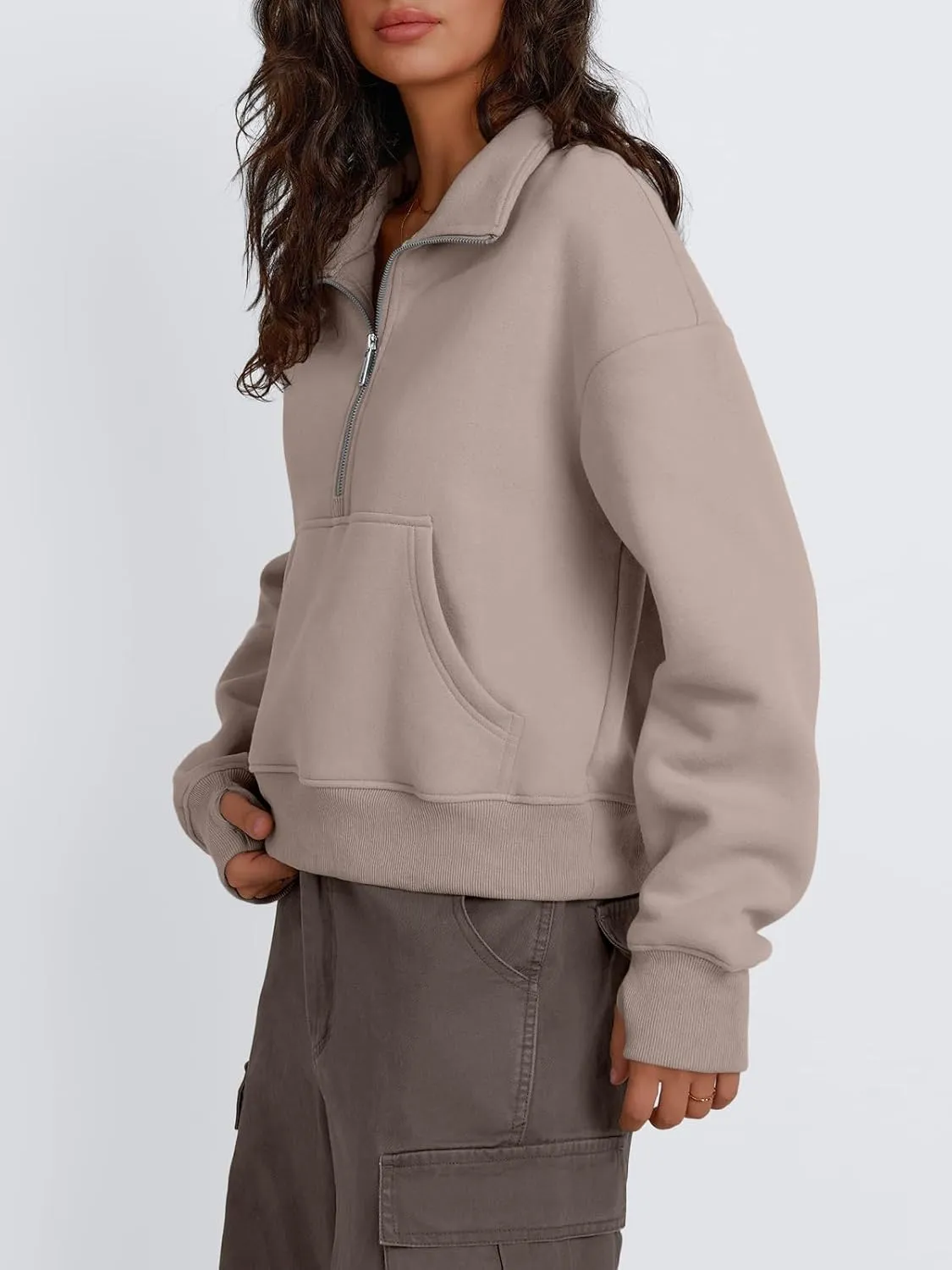 Trendy Queen Womens Sweatshirts Quarter Zip Pullover Oversized Cropped Sweater Fall Winter Hoodies