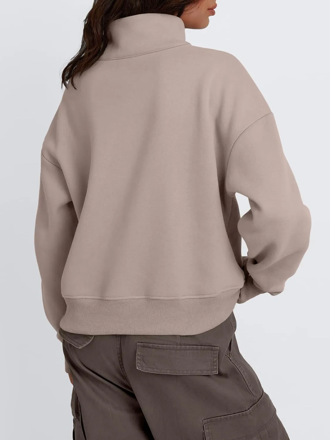 Trendy Queen Womens Sweatshirts Quarter Zip Pullover Oversized Cropped Sweater Fall Winter Hoodies