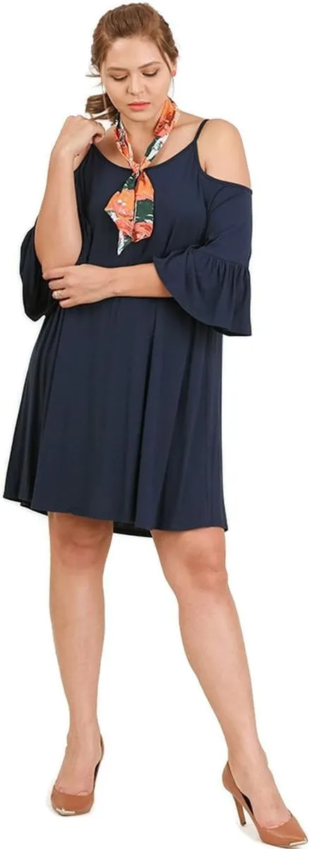 Umgee Women's Navy Cold Shoulder Ruffle Sleeve Mini Dress