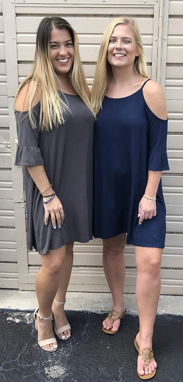 Umgee Women's Navy Cold Shoulder Ruffle Sleeve Mini Dress
