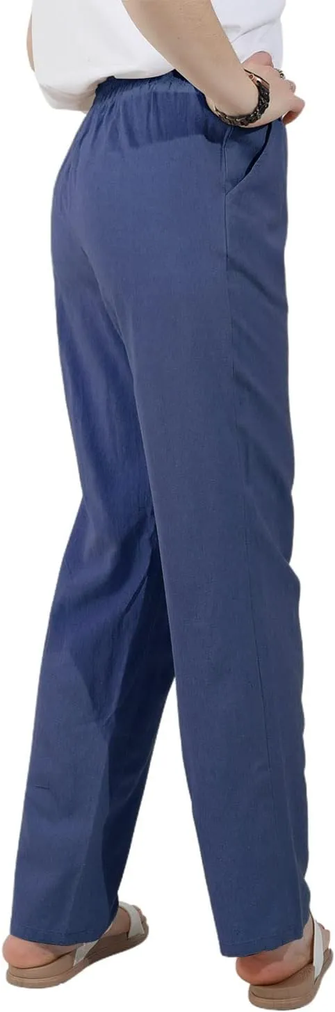 utcoco Womens Linen Pants Casual Straight Fit Elastic Waisted Drawsting Trousers with Pockets