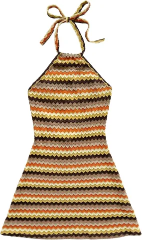 Verdusa Women's Boho 70s Cami Dress Striped Halter Backless Fitted Mini Dress