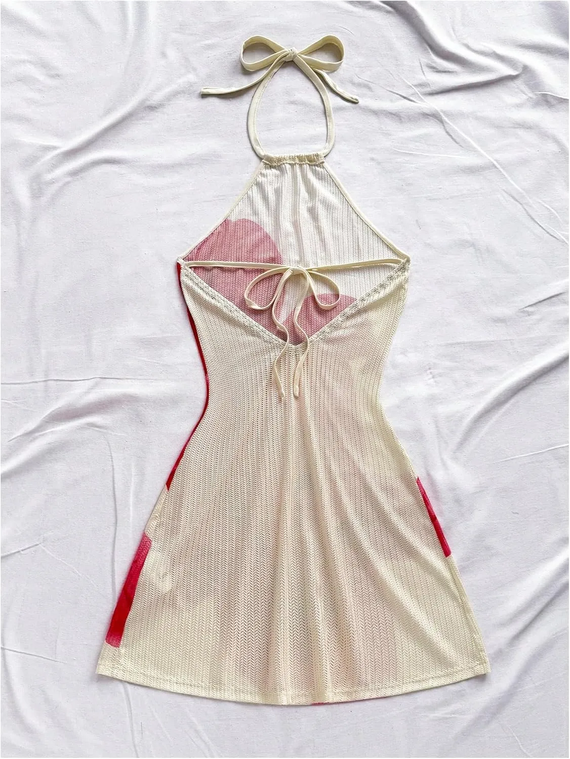 Verdusa Women's Boho 70s Cami Dress Striped Halter Backless Fitted Mini Dress