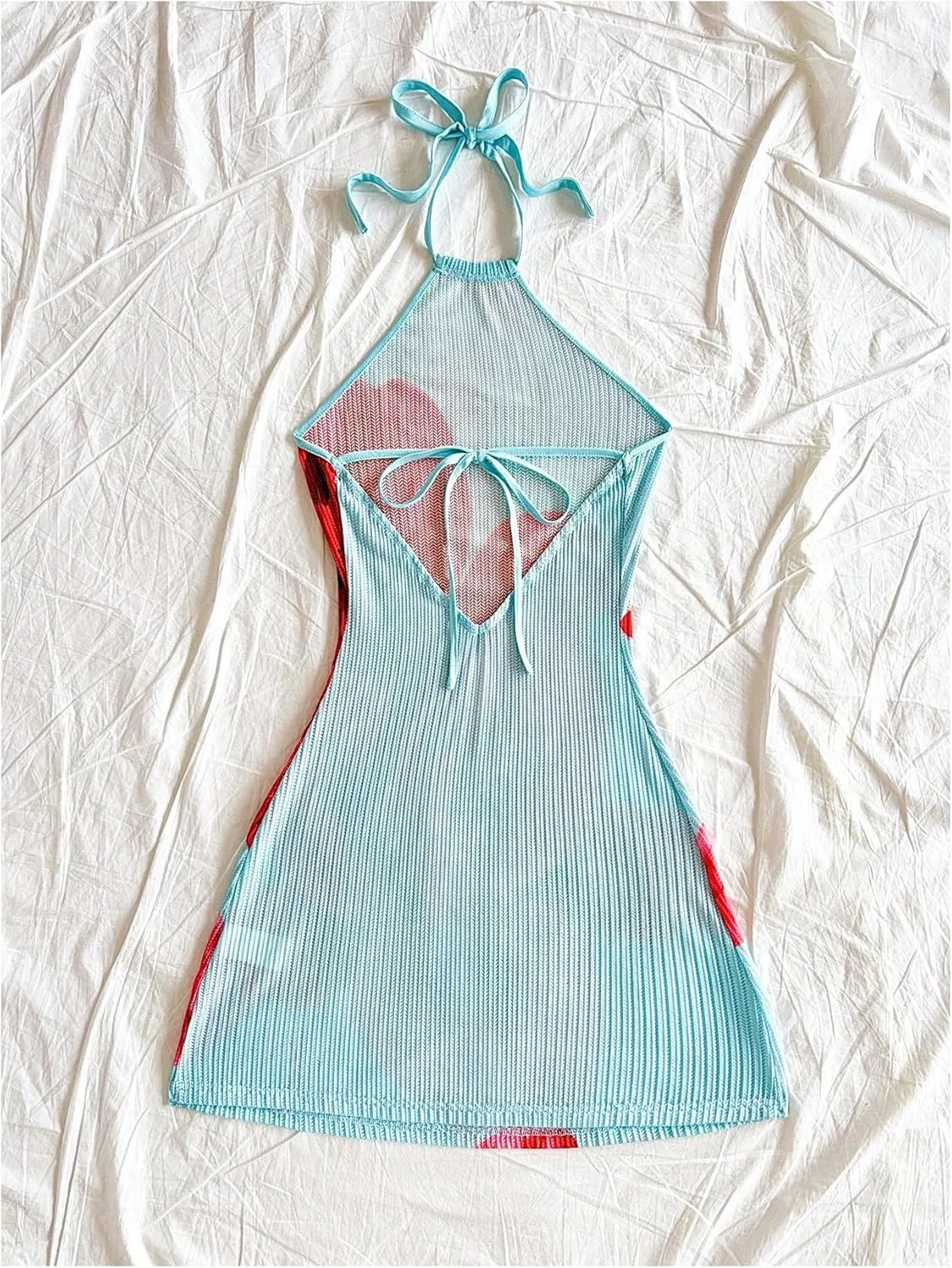 Verdusa Women's Boho 70s Cami Dress Striped Halter Backless Fitted Mini Dress