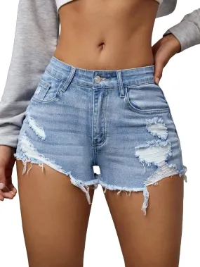 Verdusa Women's Ripped Distressed Skinny Denim Shorts
