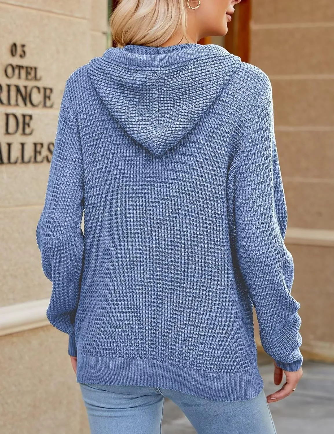 VIMPUNEC 2024 Fall Womens Oversized Hoodies Knit V Neck Sweaters Fashion Casual Pullover Tops
