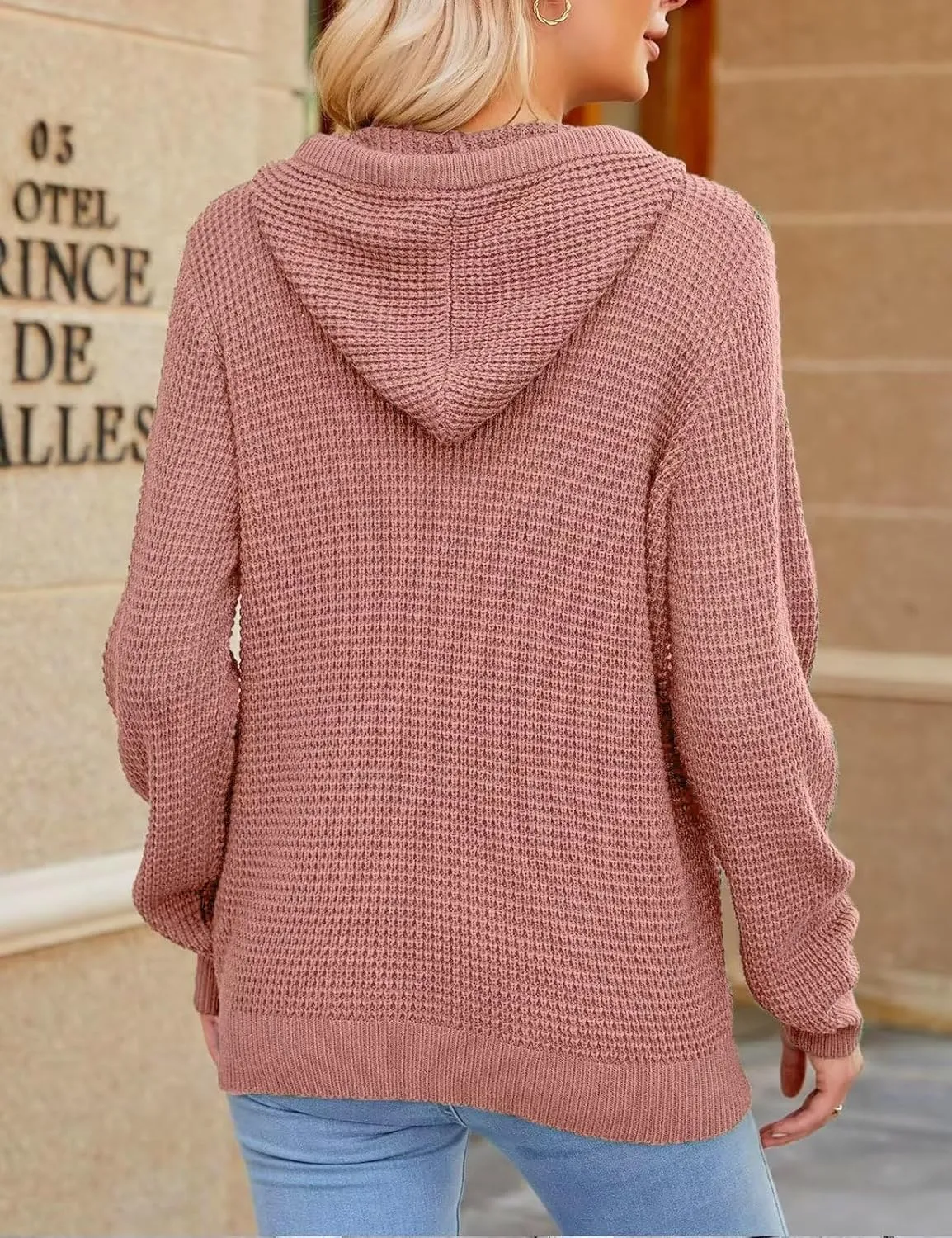 VIMPUNEC 2024 Fall Womens Oversized Hoodies Knit V Neck Sweaters Fashion Casual Pullover Tops