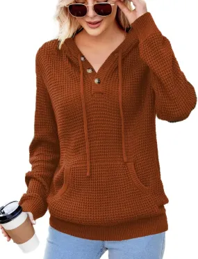 VIMPUNEC 2024 Fall Womens Oversized Hoodies Knit V Neck Sweaters Fashion Casual Pullover Tops