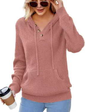 VIMPUNEC 2024 Fall Womens Oversized Hoodies Knit V Neck Sweaters Fashion Casual Pullover Tops