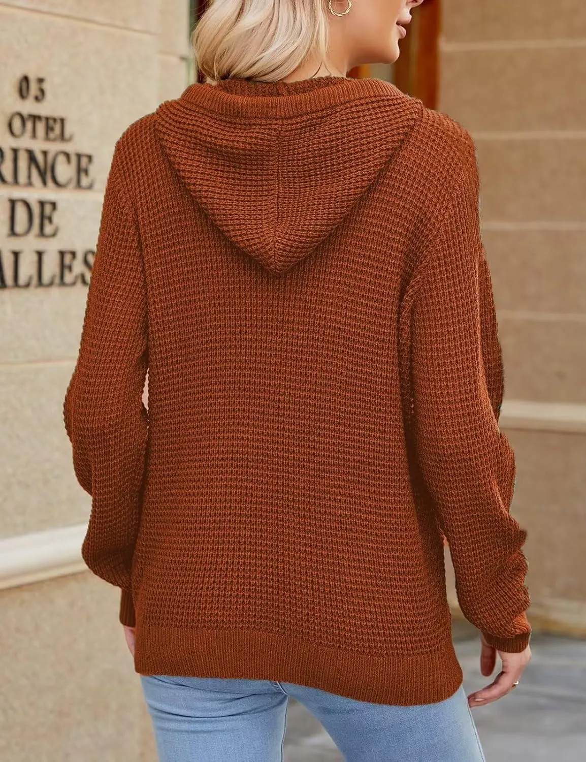 VIMPUNEC 2024 Fall Womens Oversized Hoodies Knit V Neck Sweaters Fashion Casual Pullover Tops