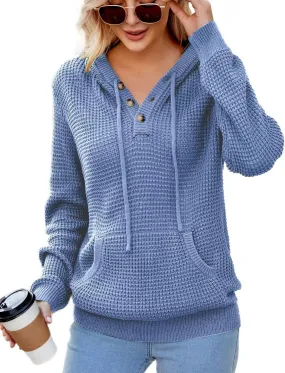VIMPUNEC 2024 Fall Womens Oversized Hoodies Knit V Neck Sweaters Fashion Casual Pullover Tops