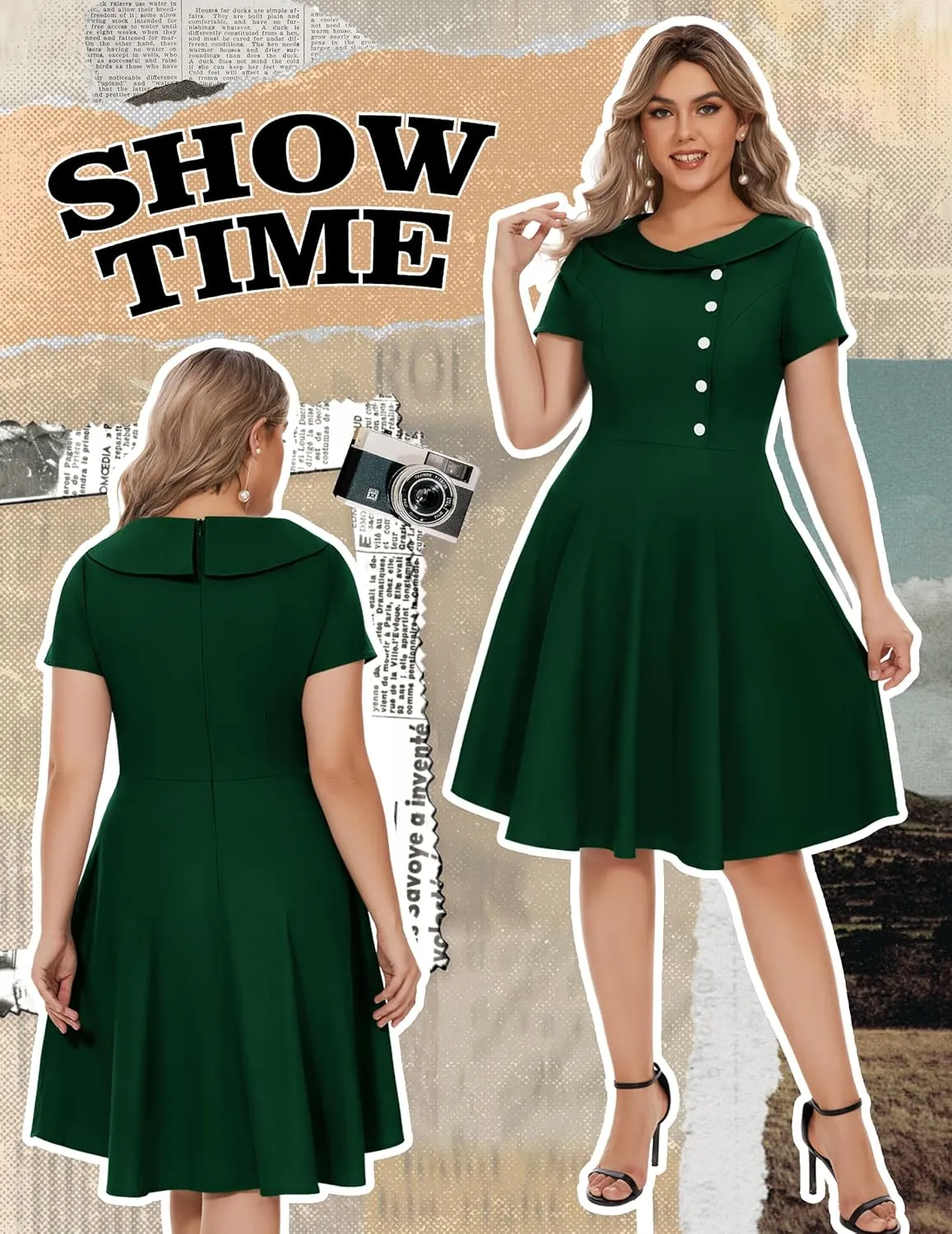 Wedtrend Women's 1950s Vintage Audrey Hepburn Style Cocktail Swing Dresses