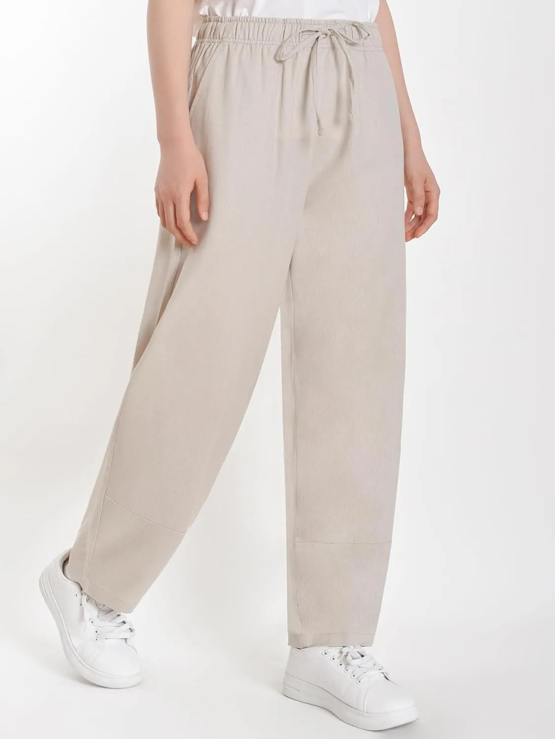 Weintee Women's Petite Linen Pants Barrel Leg