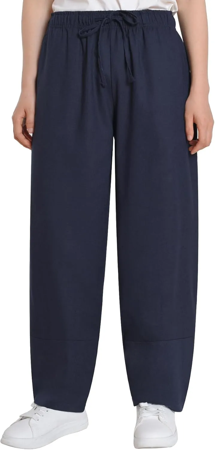 Weintee Women's Petite Linen Pants Barrel Leg