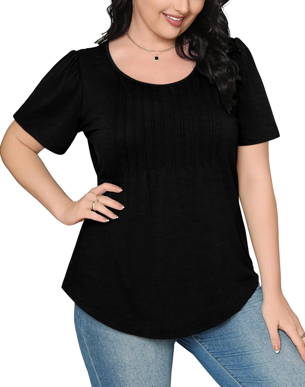 WIHOLL Short Sleeve Shirts for Women Summer Dressy Casual Tops Pleated Front