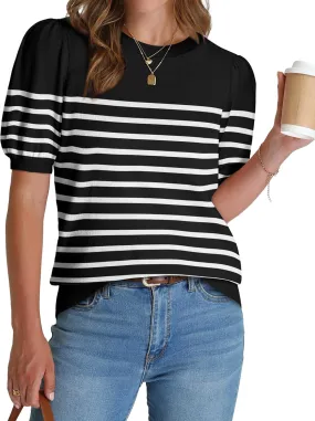 WIHOLL Women's Puff Short Sleeve Sweater 2025 Spring Summer Tops Trendy Business Casual Outfits Work Blouses Clothes