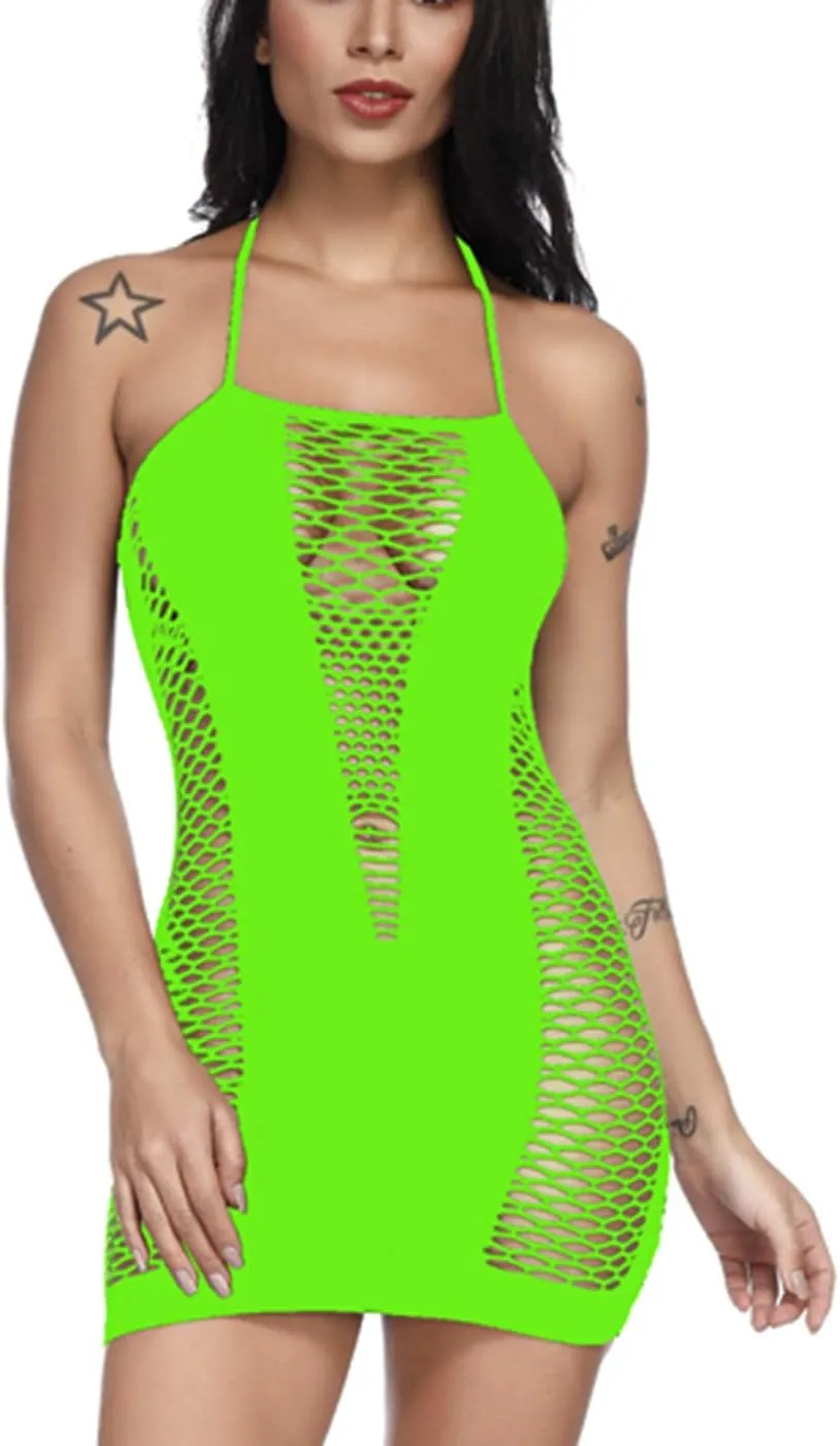 Women Sexy Lingerie Fishnet Babydoll Mesh Mini Dress Chemise
