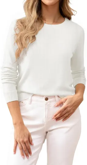 Women's 100% Cotton Sweaters Long Sleeve Lightweight Knit Solid Soft Pullover Tops