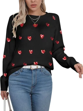 Womens American Flag Sweater Long Sleeve Crew Neck Knitted Casual Pullover Sweater