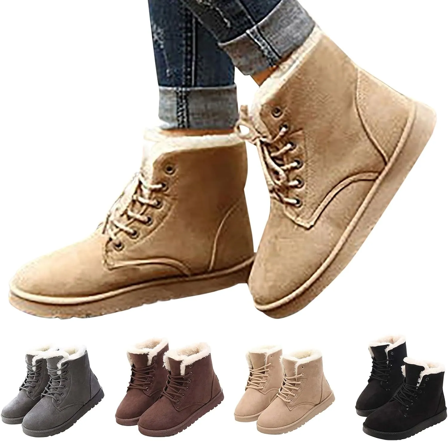Womens Ankle Boots Snow Boots for Women Short Leather Boots Stacked Heel Womens Fahsion Boots Comfortable Womens Boot