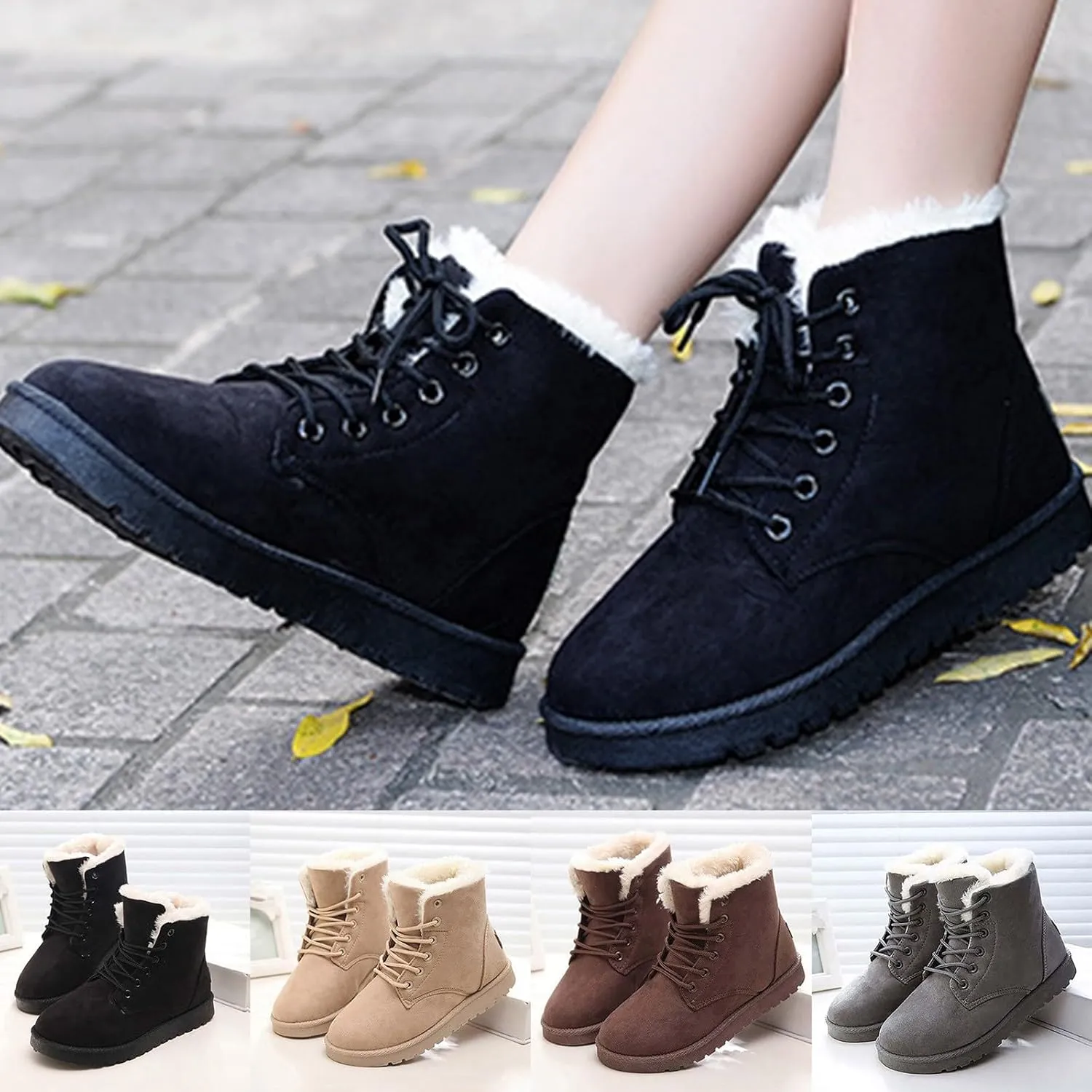 Womens Ankle Boots Snow Boots for Women Short Leather Boots Stacked Heel Womens Fahsion Boots Comfortable Womens Boot