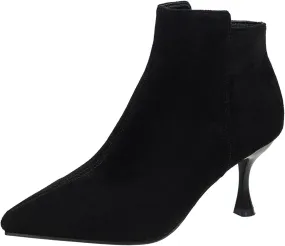 Womens Ankle Boots Womens Fall Boots Ladies Fashion Retro Suede Pointed Toe Side Zipper Slim Stiletto Heel Ankle Boot
