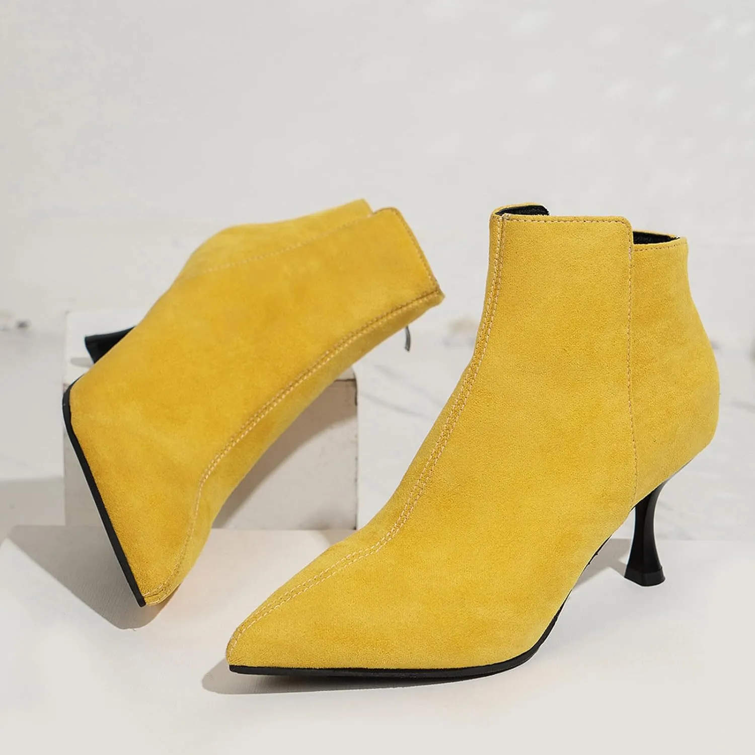Womens Ankle Boots Womens Fall Boots Ladies Fashion Retro Suede Pointed Toe Side Zipper Slim Stiletto Heel Ankle Boot