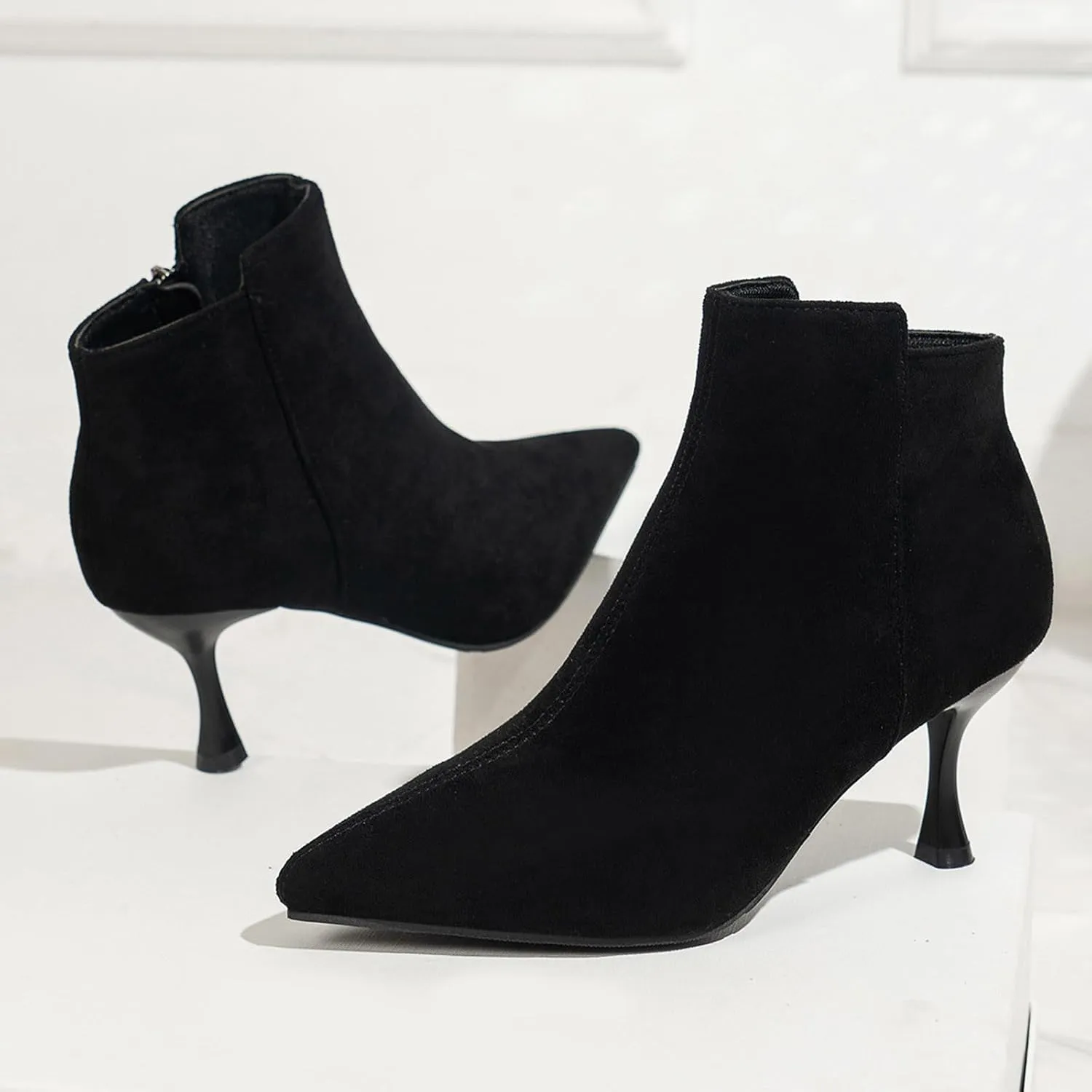 Womens Ankle Boots Womens Fall Boots Ladies Fashion Retro Suede Pointed Toe Side Zipper Slim Stiletto Heel Ankle Boot