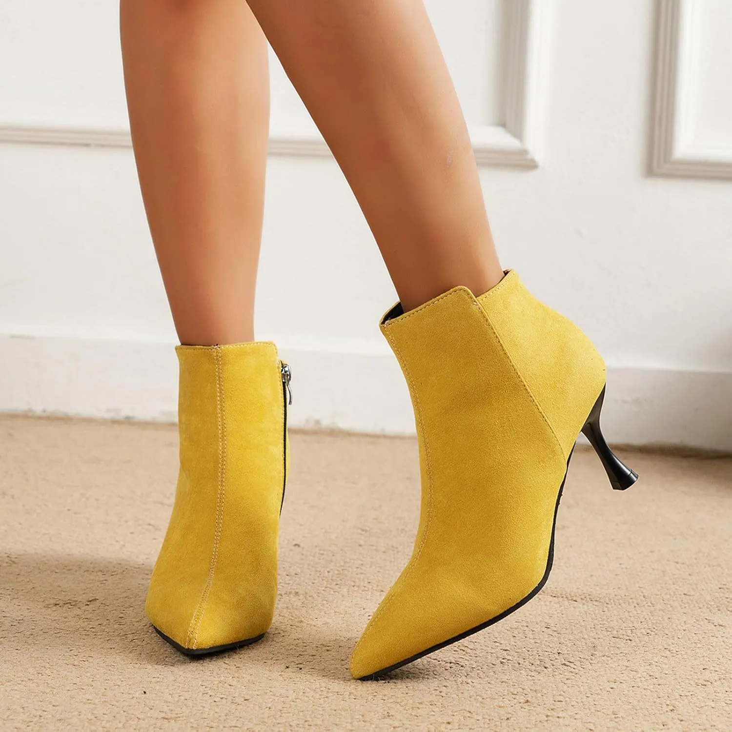Womens Ankle Boots Womens Fall Boots Ladies Fashion Retro Suede Pointed Toe Side Zipper Slim Stiletto Heel Ankle Boot