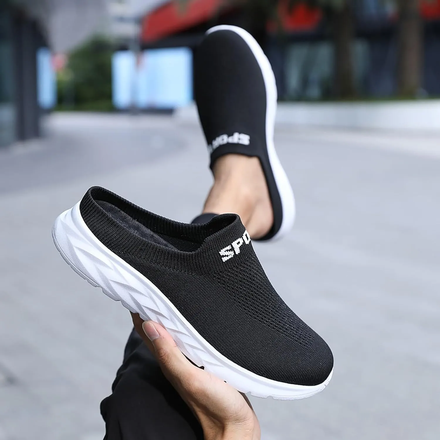 Womens Backless Sneakers Mesh Slip-on Mule Shoes Tennis Shoes Womens Loafers Ladies Shoes Casual Wedge Sneakers Black Tennis Shoe Loafers Casual Slip On