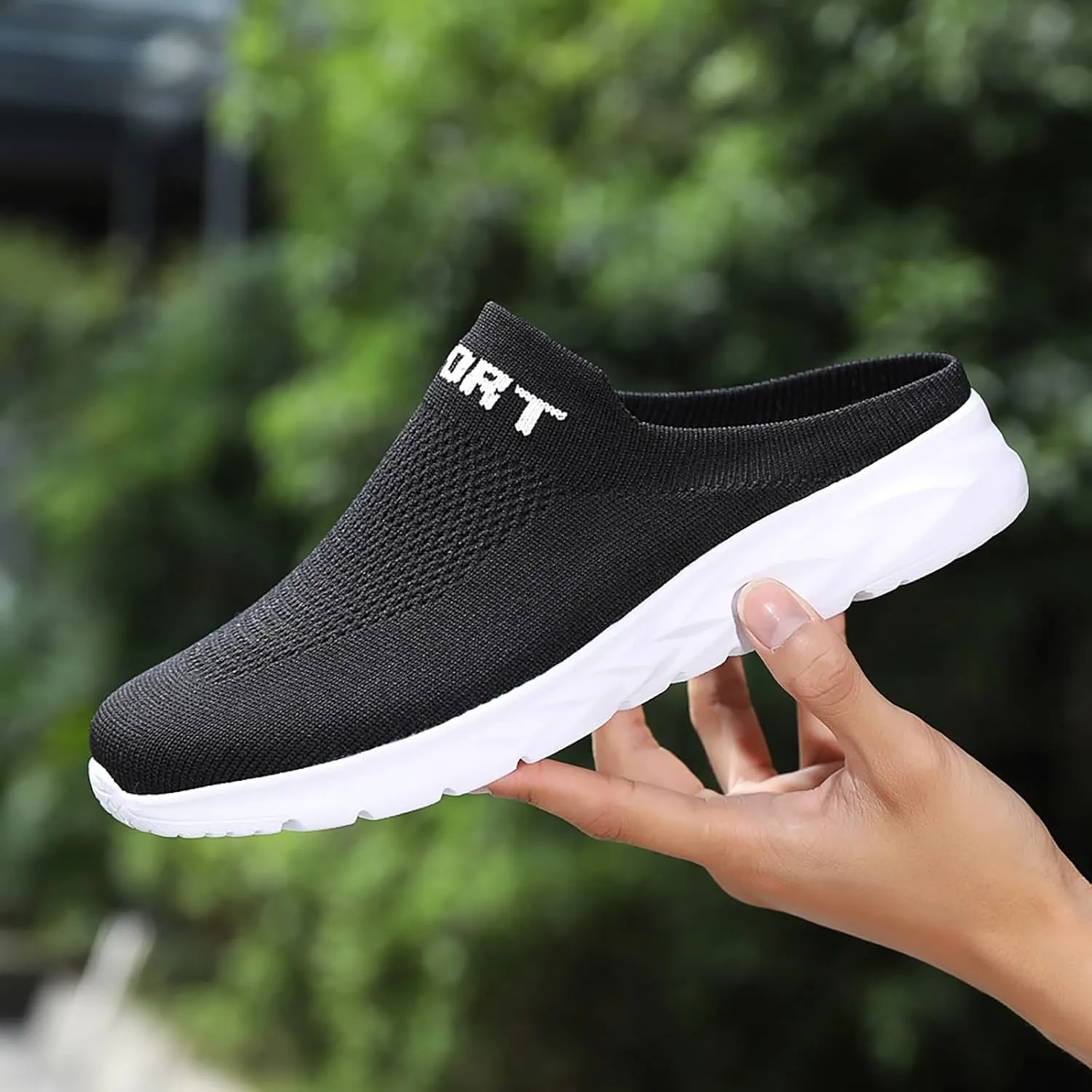 Womens Backless Sneakers Mesh Slip-on Mule Shoes Tennis Shoes Womens Loafers Ladies Shoes Casual Wedge Sneakers Black Tennis Shoe Loafers Casual Slip On