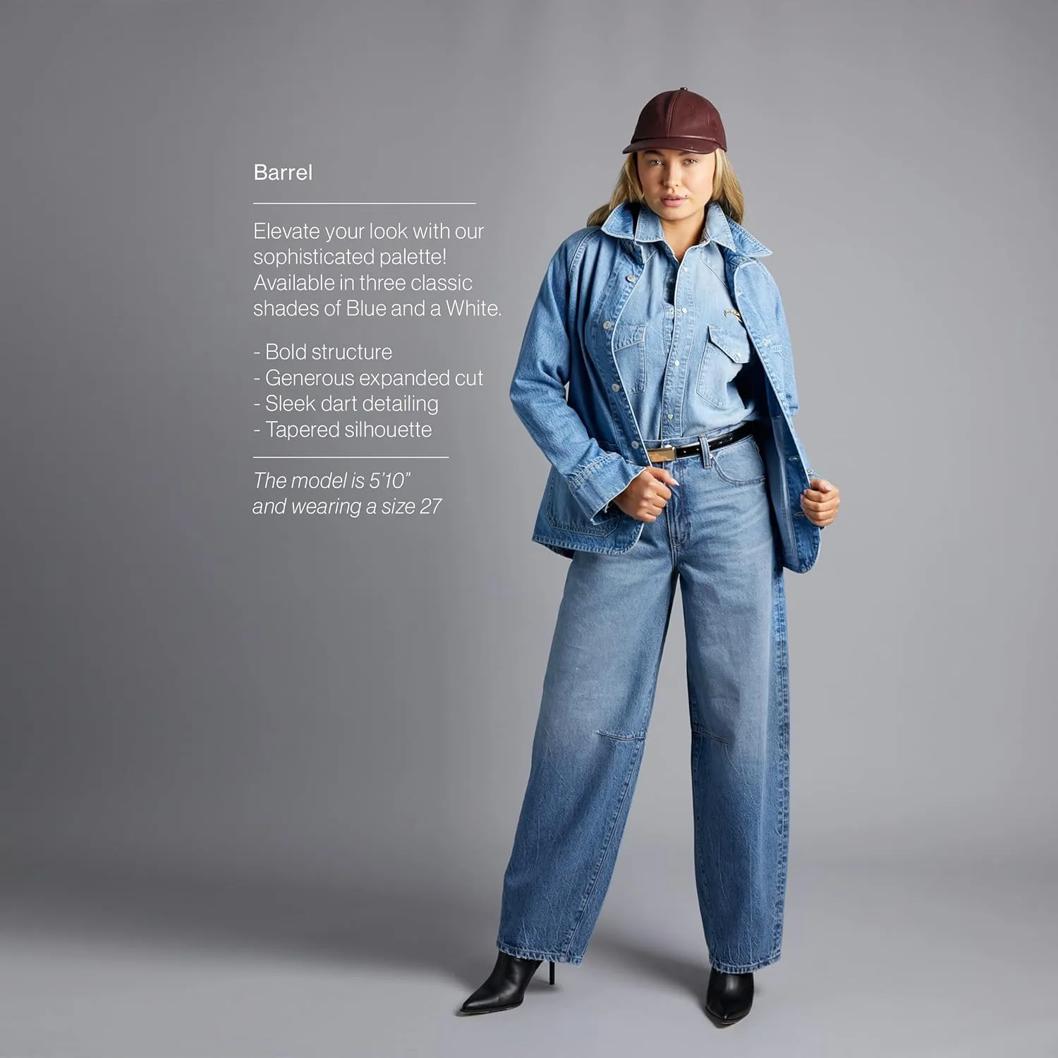 Womens Baggy Barrel Jeans Wide Leg Mid Rise Premium Denim Pants