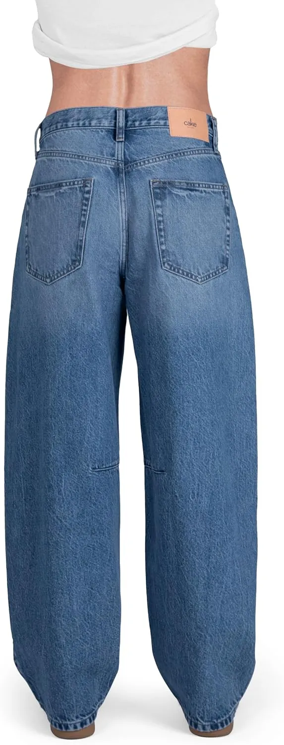 Womens Baggy Barrel Jeans Wide Leg Mid Rise Premium Denim Pants