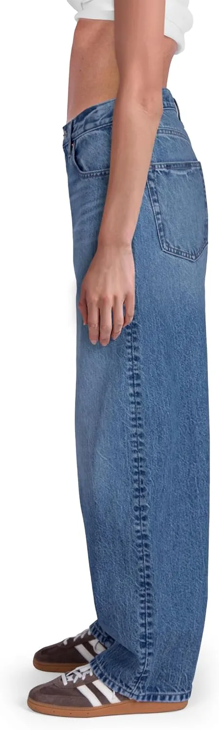 Womens Baggy Barrel Jeans Wide Leg Mid Rise Premium Denim Pants