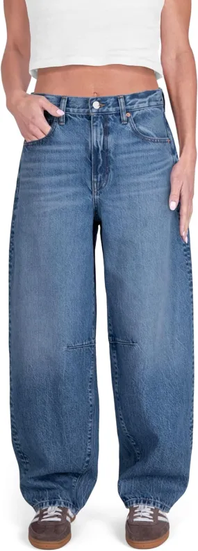 Womens Baggy Barrel Jeans Wide Leg Mid Rise Premium Denim Pants