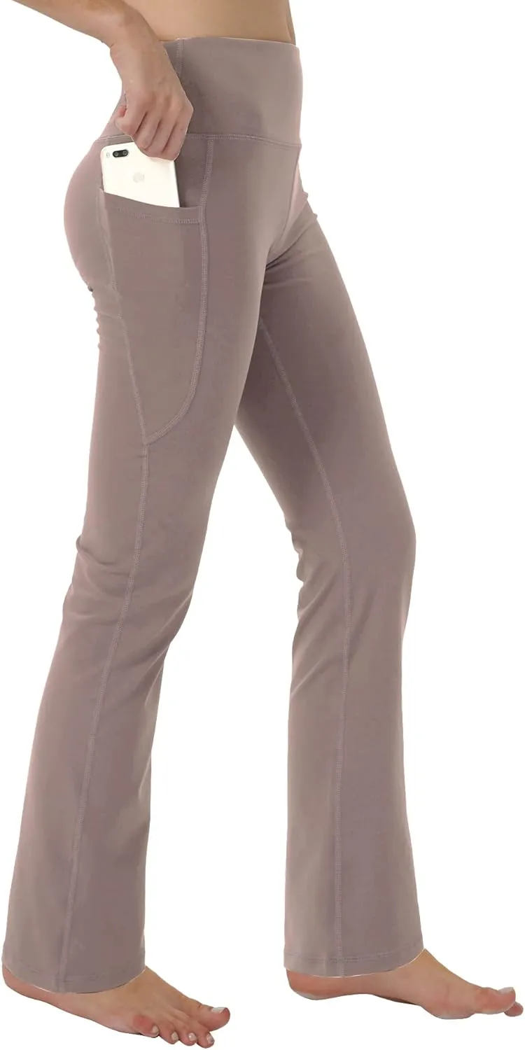 Women's Bootleg Yoga Pants with Hidden Pockets Tummy Control Running Legging Long Bootcut