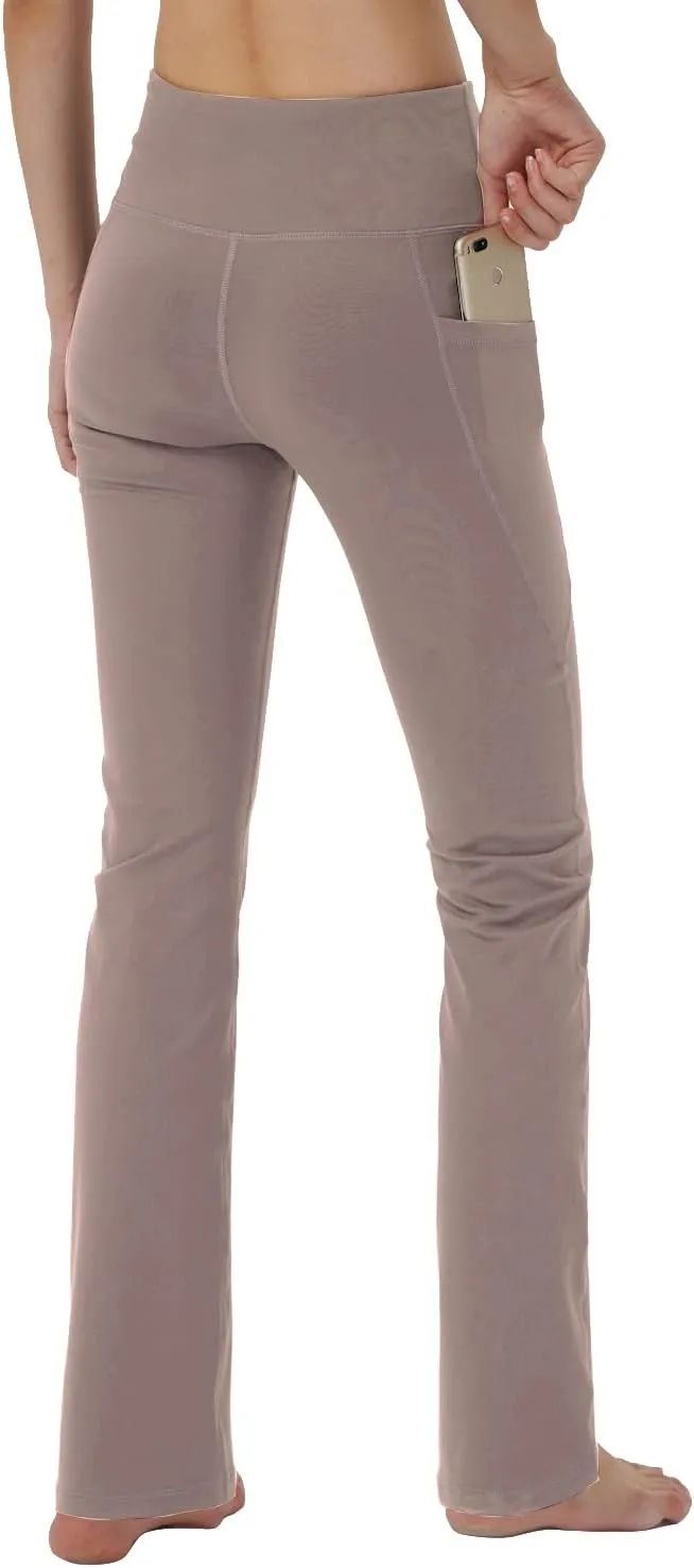 Women's Bootleg Yoga Pants with Hidden Pockets Tummy Control Running Legging Long Bootcut