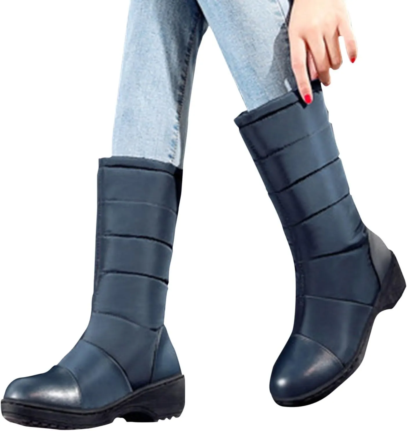 Womens Boots Winter Womens Boots Mid Calf Winter Boots Warm Snow Boots Comfortable Outdoor Thick Bottom Flat Snow Boots