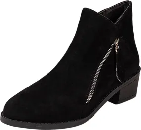Womens Boots Women's Suede 2 Zipper Ankle Boots Short Booties Low Block Heel Outdoor Work Pointed Bootie